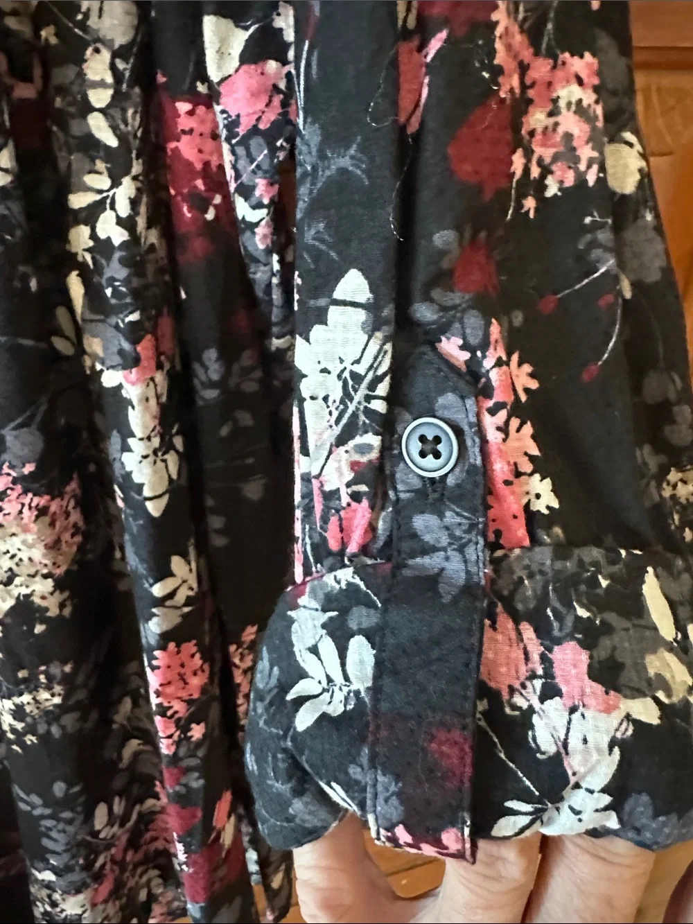NWT croft & barrow Black Floral Button-Down Shirt with Pink and Blue Accents 2X